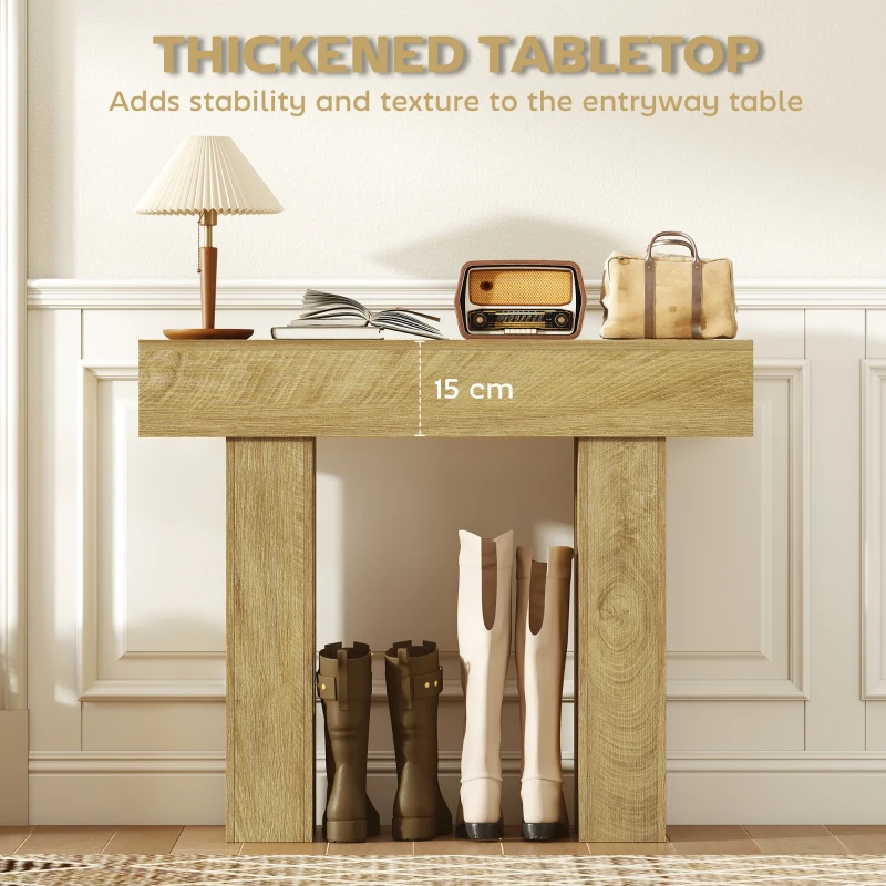 HOMCOM 42 Inch Console Table, Sofa Table Behind the Couch with Thickened Tabletop for Living Room, Hallway, Entrance, Oak
