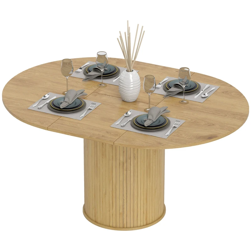 HOMCOM Extendable Kitchen Table for 6-8, 43.5"-59" Farmhouse Dining Table with Pedestal Base Natural Wood Finish