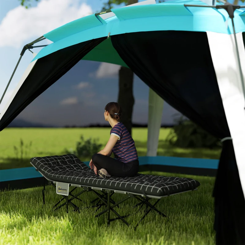 Outsunny 26.4" Wide Folding Bed, Camping Cot for Adults with Mattress, Storage Pocket, Carry Bag, Max Load 330 LBS, Black