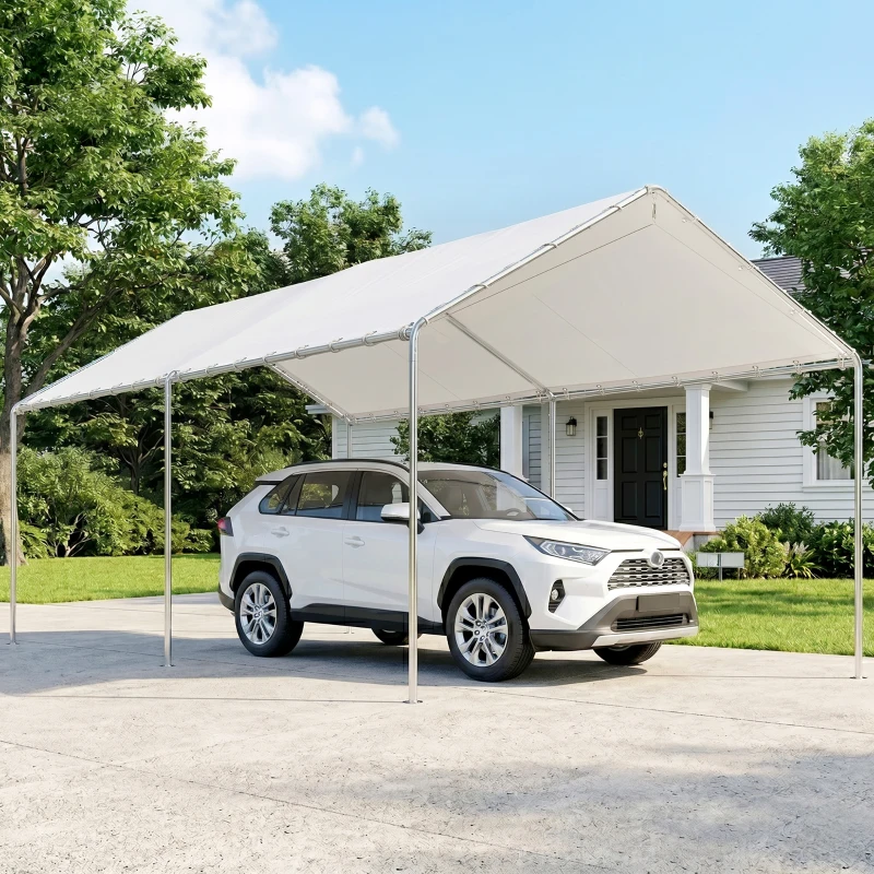 Outsunny 10' x 20' Carport Heavy Duty Galvanized Car Canopy with Included Anchor Kit, 3 Reinforced Steel Cables, White
