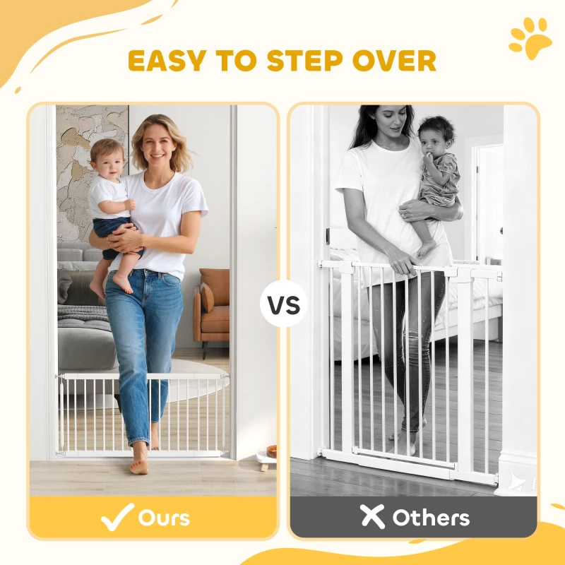 PawHut 26"-37" Dog Gate, Adjustable Pet Gate, Fits 18" Tall with 2 Extension, Pressure Mount Kit for Stairs and Doorways, White