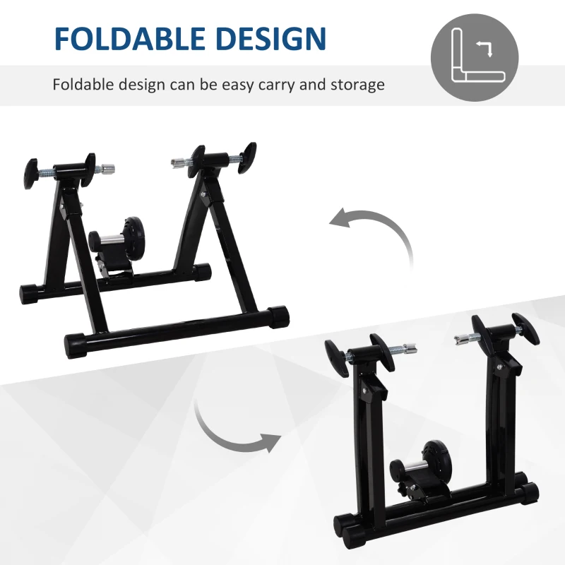Soozier Foldable Indoor Bike Trainer, Stationary Bicycle Stand for Riding Exercise, 26-28" & 700C Wheels, Quick Release Skewer & Front Wheel Riser Block Included, Black