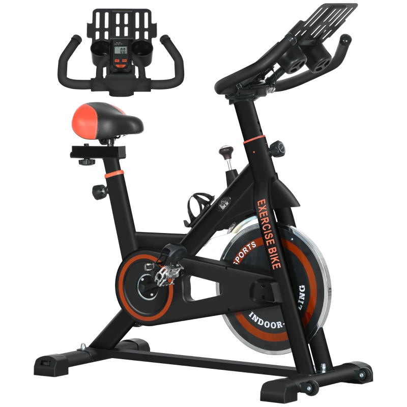 Soozier Adjustable Upright Stationary Exercise Bike w/ LCD Display, Indoor Cycling Bike for Home w/ Adjustable Resistance, Red