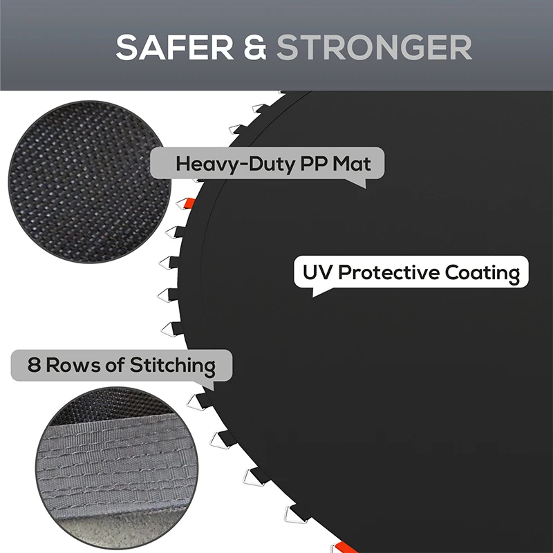 Soozier Trampoline Replacement Mat, Fits 14' Trampoline w/ 80 V-Hooks & 5.5" Springs (Spring & Frame not Included), Black