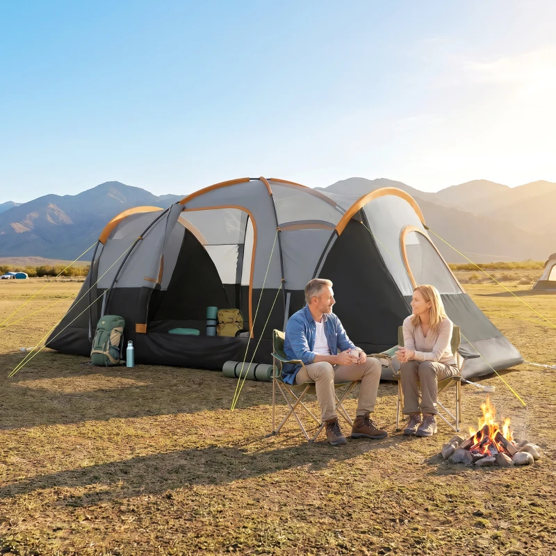 Outsunny 5 Person Family Tent, Outdoor Camping Tent with Lighting Hook, Carrying Bag for Camping, Hiking and Travelling, Black
