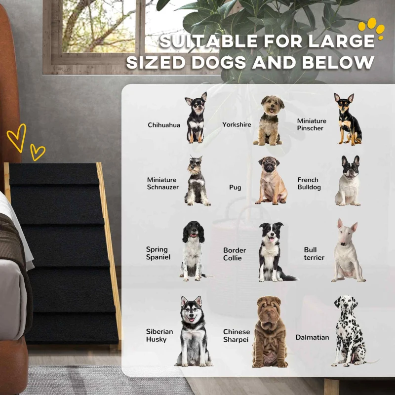 PawHut Adjustable Dog Ramp for Bed, Sofa, with Non-Slip Surface, Folding Dog Stair for Small, Medium, Large Dogs