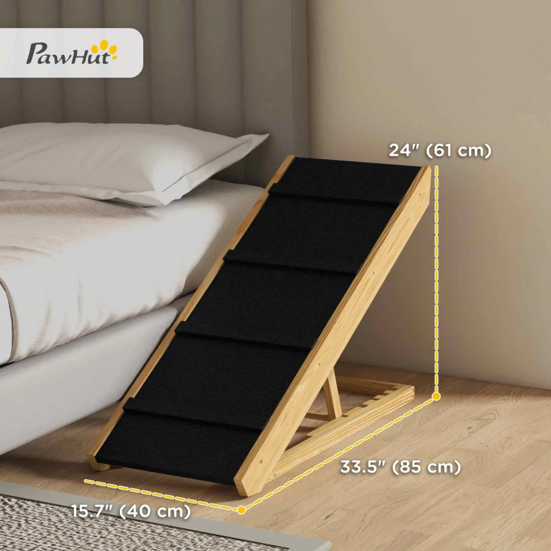 PawHut Adjustable Dog Ramp for Bed, Sofa, with Non-Slip Surface, Folding Dog Stair for Small, Medium, Large Dogs