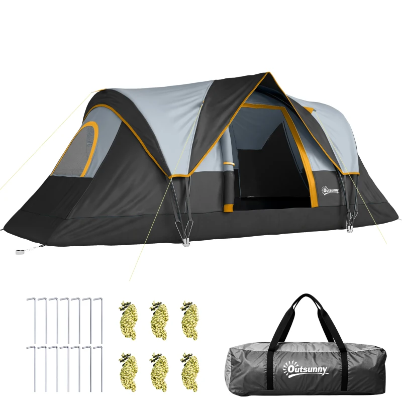 Outsunny 5 Person Family Tent, Outdoor Camping Tent with Lighting Hook, Carrying Bag for Camping, Hiking and Travelling, Black