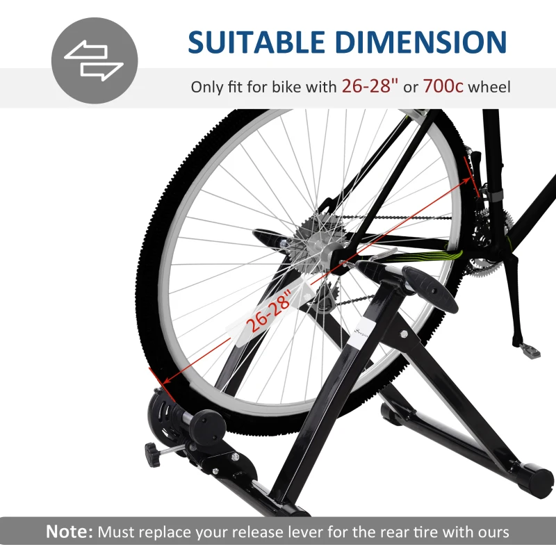Soozier Foldable Indoor Bike Trainer, Stationary Bicycle Stand for Riding Exercise, 26-28" & 700C Wheels, Quick Release Skewer & Front Wheel Riser Block Included, Black