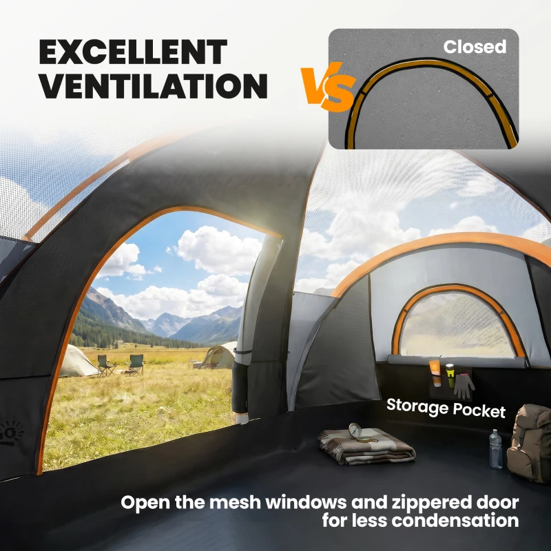 Outsunny 5 Person Family Tent, Outdoor Camping Tent with Lighting Hook, Carrying Bag for Camping, Hiking and Travelling, Black
