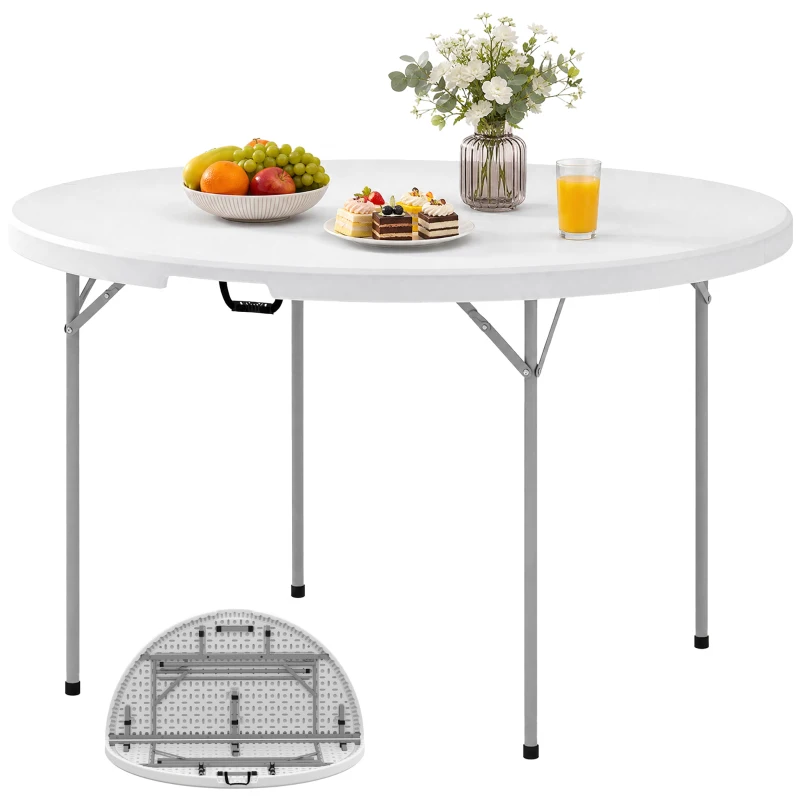 Outsunny 4ft Plastic Folding Picnic Table, Camping Table with Anti-Slip Foot Pads, Indoor Outdoor for Beach, BBQ, White