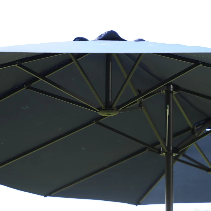 Outsunny 15ft Double-sided Patio Umbrella with Twin Canopy, Extra Large Outdoor Parasol with Crank for Pool, Deck, Market, Blue