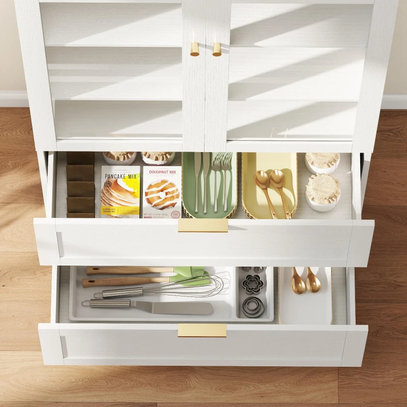 HOMCOM 71" Arched Kitchen Pantry Cabinet with Acrylic Doors, Farmhouse Kitchen Storage Cabinet with 2 Drawers, White