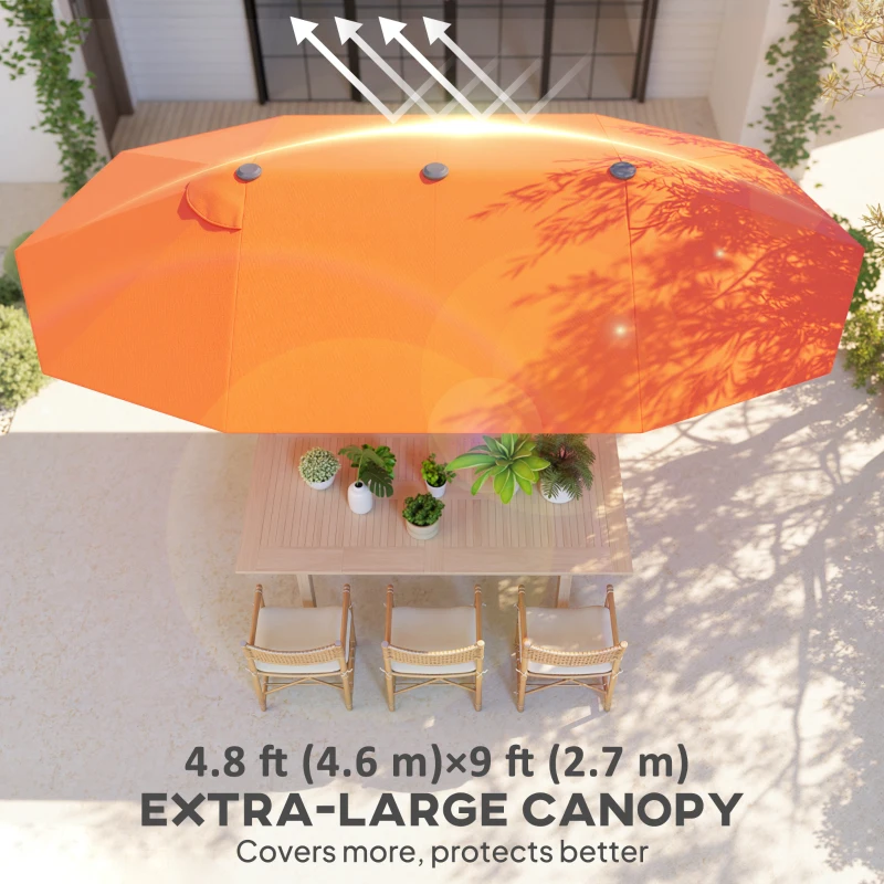 Outsunny 15' Outdoor Patio Umbrella with Twin Canopy Sunshade Steel Table Umbrella with Lift Crank Orange