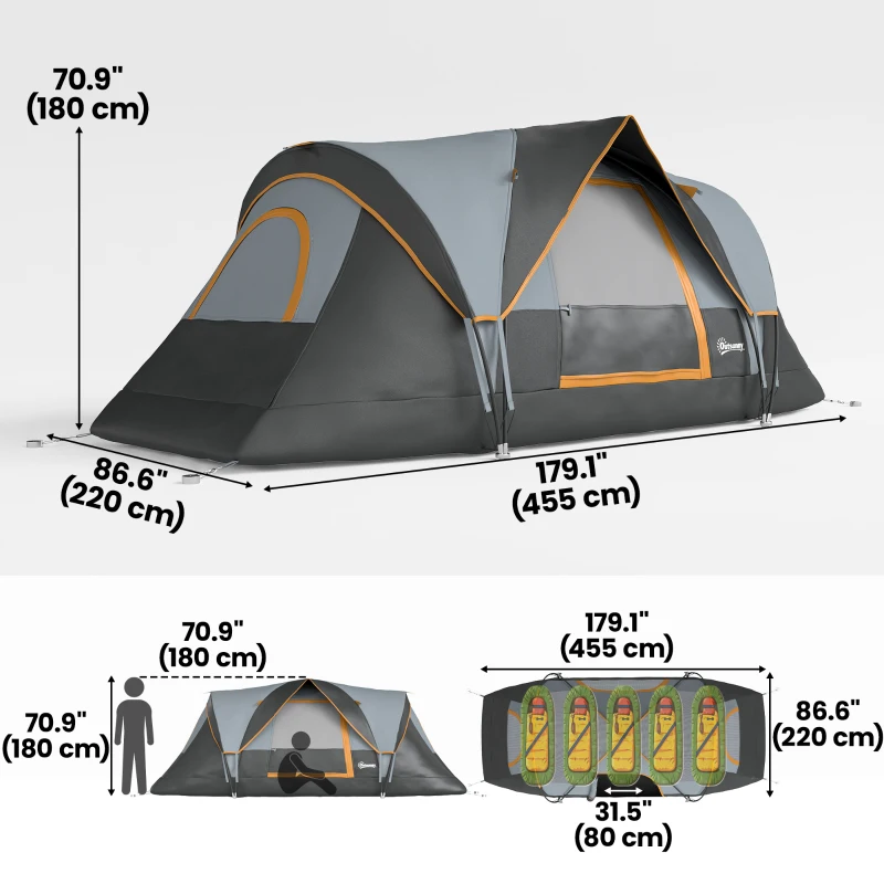 Outsunny 5 Person Family Tent, Outdoor Camping Tent with Lighting Hook, Carrying Bag for Camping, Hiking and Travelling, Black