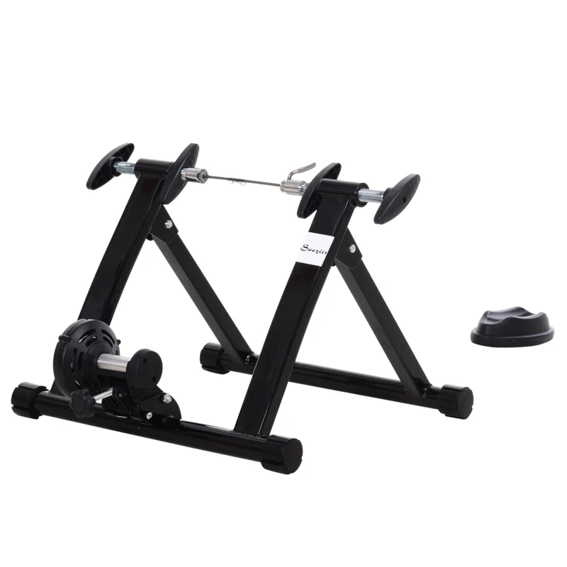 Soozier Foldable Indoor Bike Trainer, Stationary Bicycle Stand for Riding Exercise, 26-28" & 700C Wheels, Quick Release Skewer & Front Wheel Riser Block Included, Black