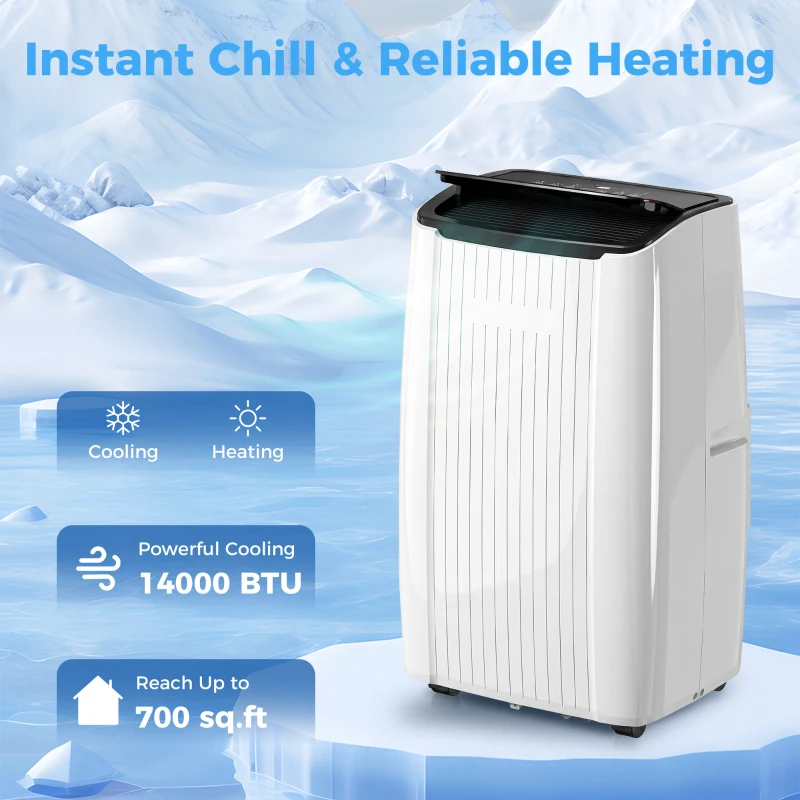 HOMCOM 14000 BTU 5-in-1 Portable Air Conditioner with Cool, Heat, Dehumidifier, Fan, Sleep, WiFi Voice Control, White