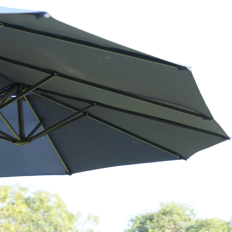 Outsunny 15ft Double-sided Patio Umbrella with Twin Canopy, Extra Large Outdoor Parasol with Crank for Pool, Deck, Market, Blue