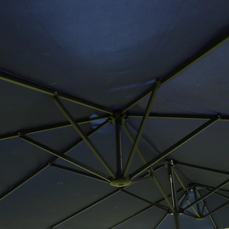 Outsunny 15ft Double-sided Patio Umbrella with Twin Canopy, Extra Large Outdoor Parasol with Crank for Pool, Deck, Market, Blue