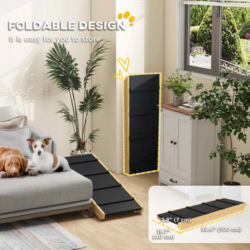 PawHut Adjustable Dog Ramp for Bed, Sofa, with Non-Slip Surface, Folding Dog Stair for Small, Medium, Large Dogs