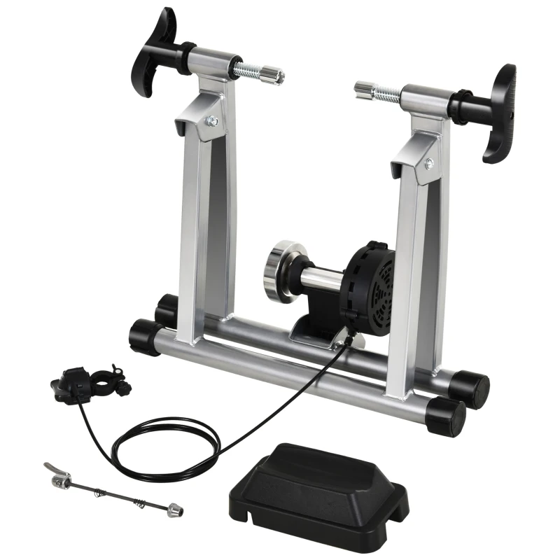 Soozier Bike Trainer Magnetic Bicycle Stand Indoor Exerciser w/ Quick Release Skewer, 5 Levels Resistance Silver