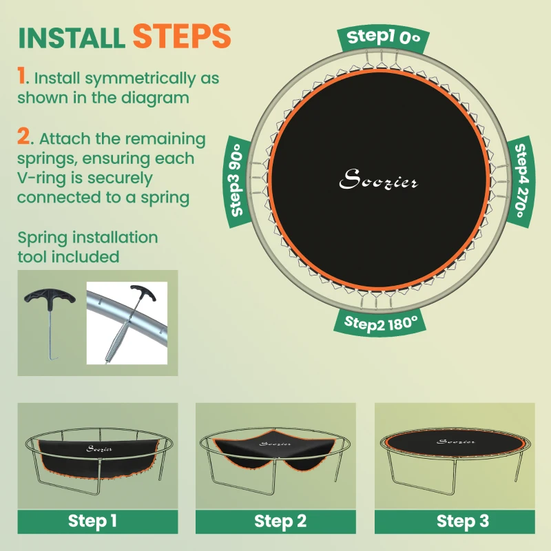 Soozier Trampoline Replacement Mat, Fits 12' Trampoline w/ 72 V-Hooks & 5.5" Springs (Spring & Frame not Included), Orange