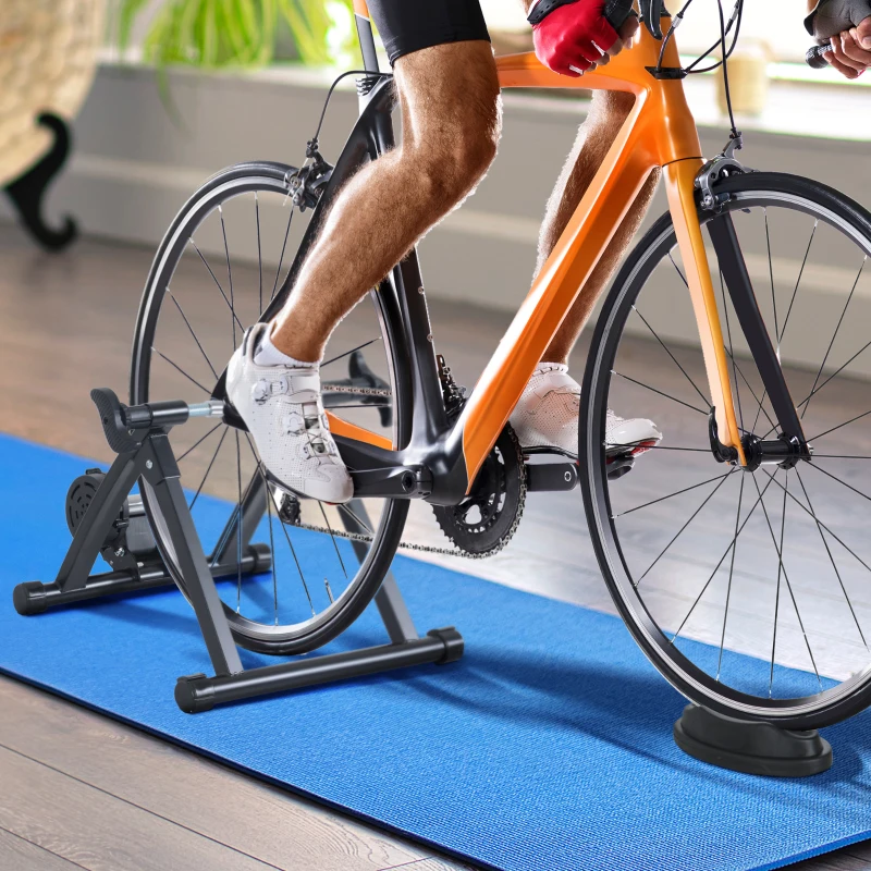Soozier Foldable Indoor Bike Trainer, Stationary Bicycle Stand for Riding Exercise, 26-28" & 700C Wheels, Quick Release Skewer & Front Wheel Riser Block Included, Black