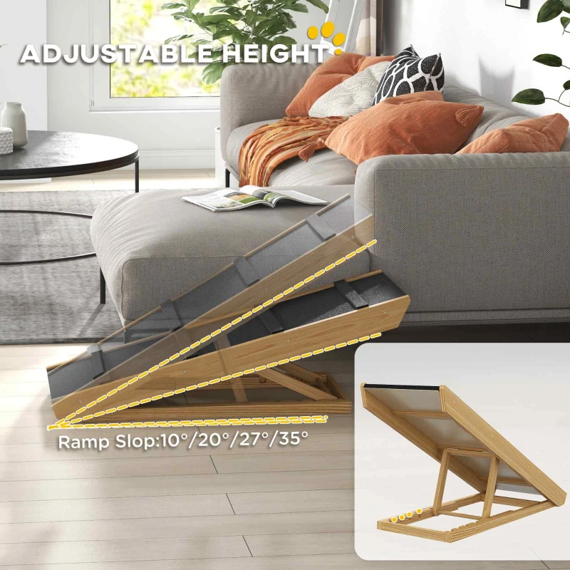 PawHut Adjustable Dog Ramp for Bed, Sofa, with Non-Slip Surface, Folding Dog Stair for Small, Medium, Large Dogs