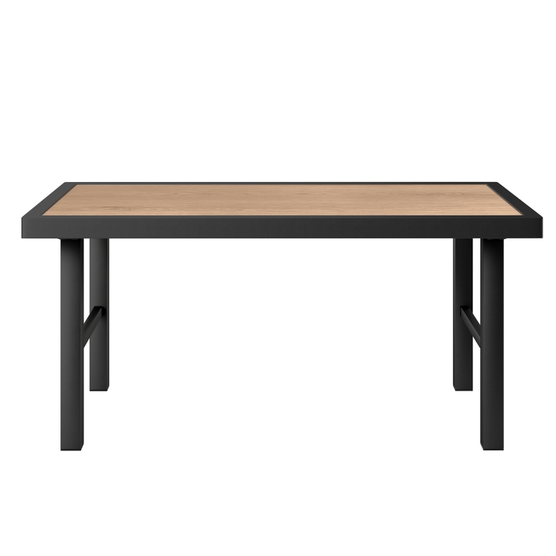 Outsunny Outdoor Side Table with SPC Woodgrain Tabletop, Metal Patio Coffee Table for Outside Garden, Brown