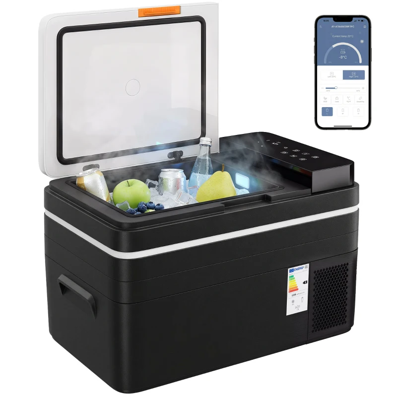 Outsunny 12 Volt Car Refrigerator, 32QT Car Fridge with App Control, 12/24V DC and 100-240V AC, Black
