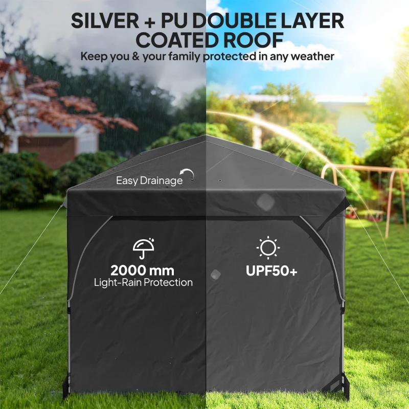 Outsunny 10 x 20 ft Pop Up Canopy Tent with Reflective Strips, UPF 50+ Easy up Instant Canopy with 6 Sandbags, Black