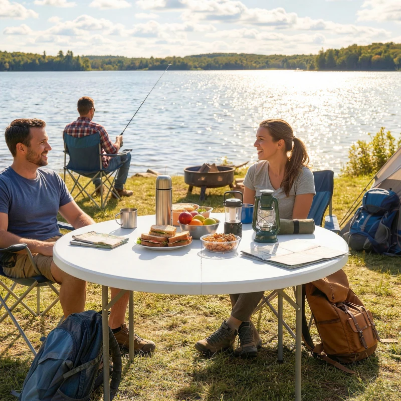 Outsunny 4ft Plastic Folding Picnic Table, Camping Table with Anti-Slip Foot Pads, Indoor Outdoor for Beach, BBQ, White
