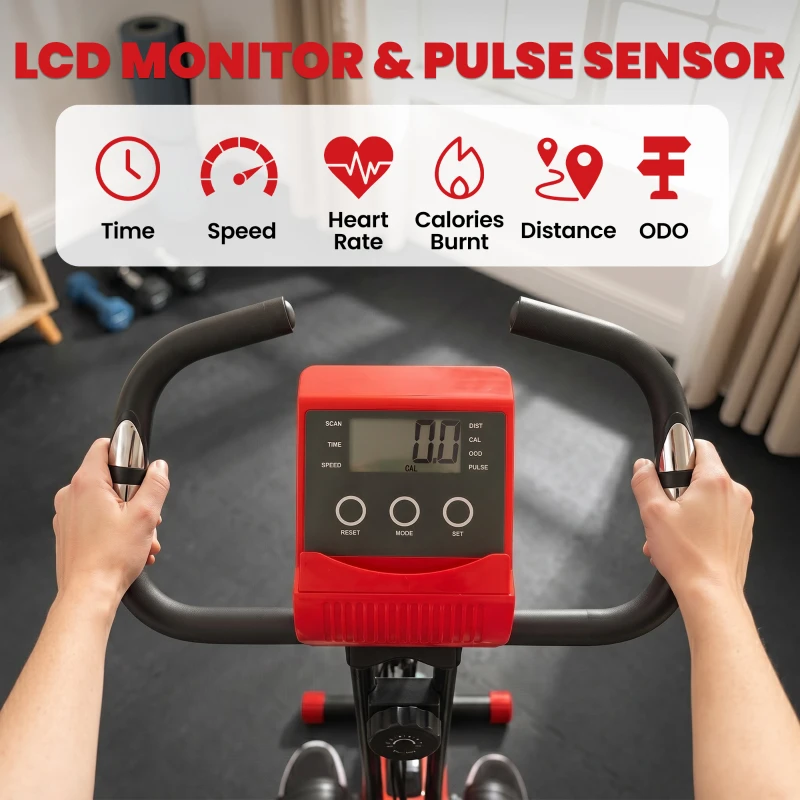 Soozier 3 in 1 Folding Exercise Bike, Foldable Stationary Bike with 8-Level Magnetic Resistance, Adjustable Seat, Red