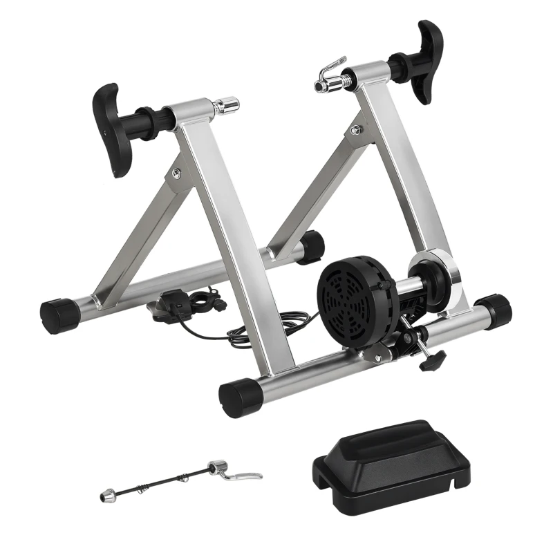 Soozier Bike Trainer Magnetic Bicycle Stand Indoor Exerciser w/ Quick Release Skewer, 5 Levels Resistance Silver