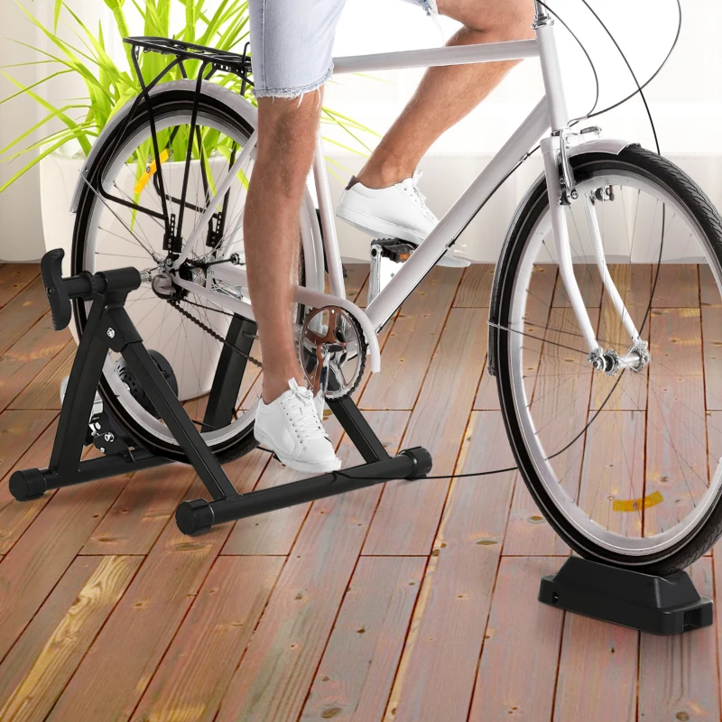 Soozier Indoor Bike Trainer Magnetic Bicycle Stand with Quick Release Skewer, 5 Levels Resistance, Black