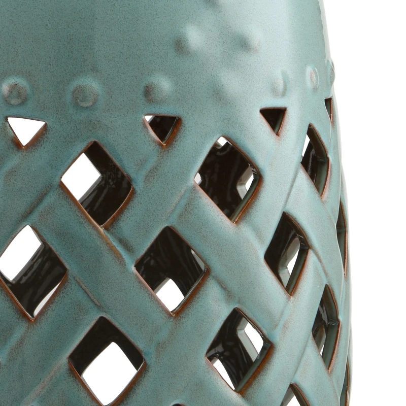 Outsunny 12.4" x 17.9" Ceramic Garden Stool with Woven Lattice Design, Indoor & Outdoor Decorative Accent Stool, Blue