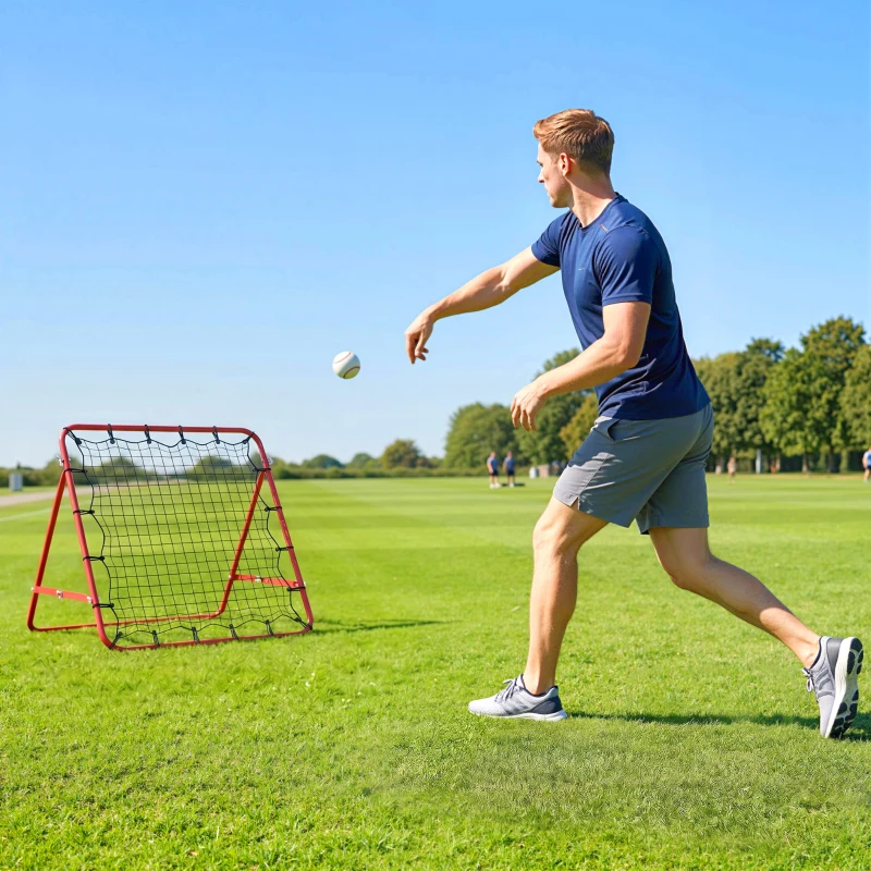 HOMCOM Volleyball Rebounder Net Football Training Aid Kickback Target Play Red