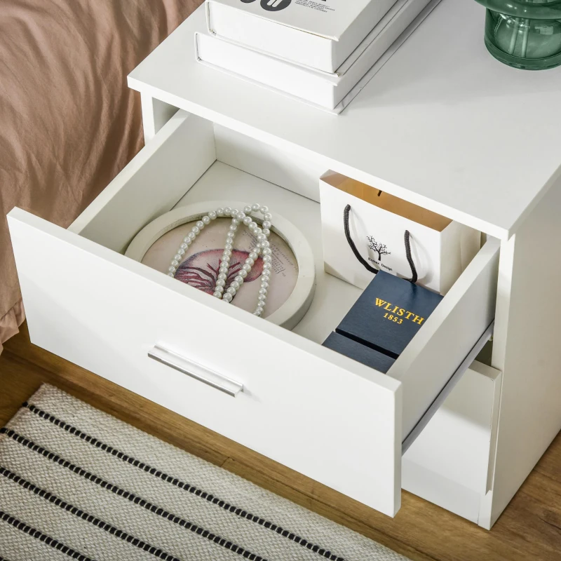 HOMCOM Bedside Table with 2 Drawers, Modern Nightstand for Bedroom, White