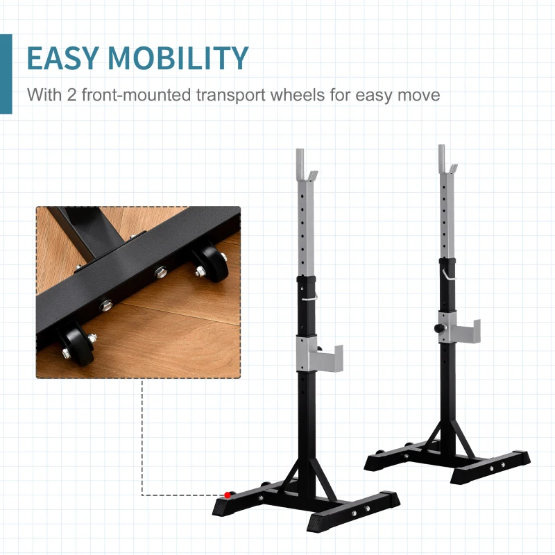 Soozier 2-Piece Squat Rack, Adjustable Bench Press Stand, Weight Lifting Rack for Home Gym Strength Training, Black