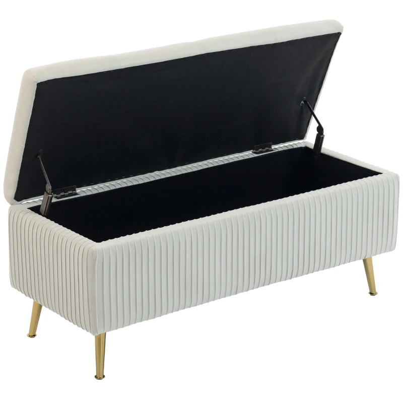 HOMCOM Storage Ottoman Bench, 43 Inch Large Storage Chest with Steel Legs and Padded Seat, Foot Rest, Load 485 lbs, Beige