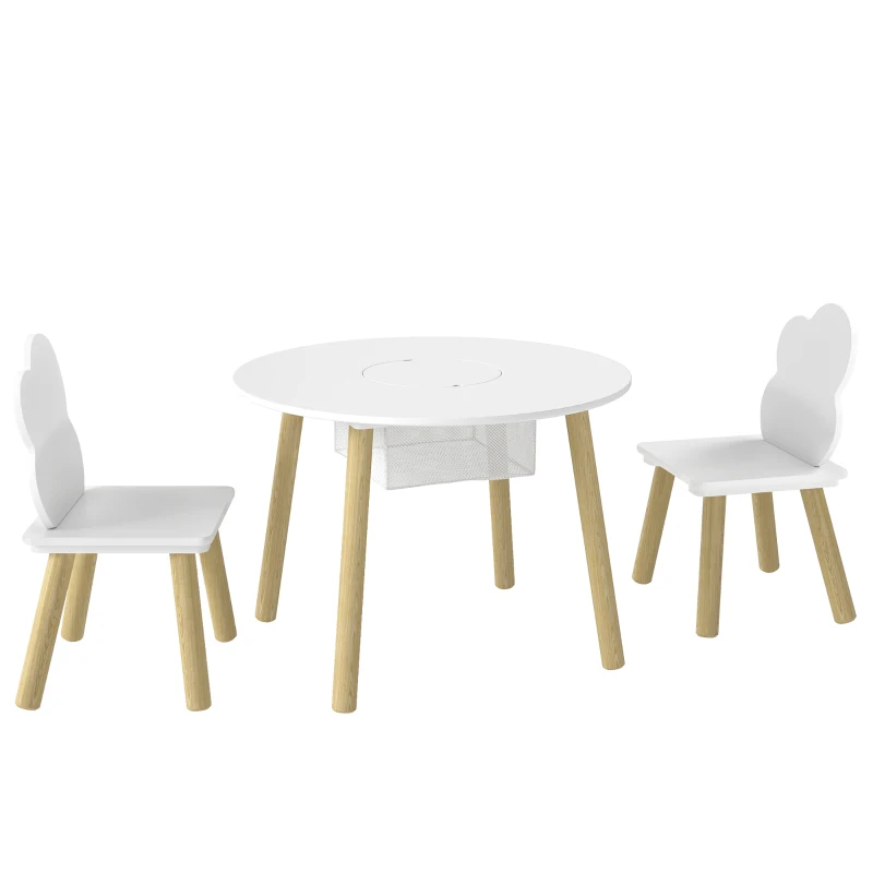Qaba 3 Pieces Kids Table and Chair Set, Activity Table and Chair Set with Cloud-Shaped Chairs, Mesh Bag