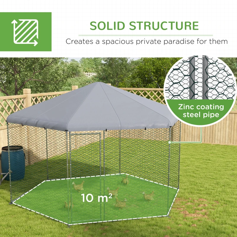 PawHut Chicken Coop with Cover for Outdoor Backyard, Chicken Run for 10-15 Chickens, Rabbits, Ducks, 13.1' x 11.4'