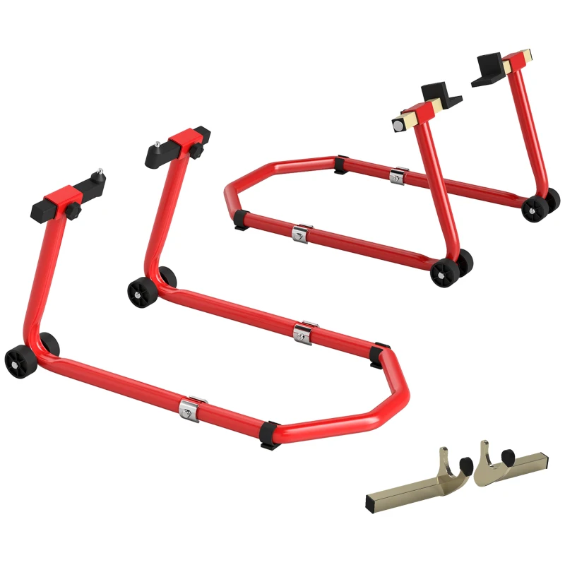 HOMCOM Motorcycle Stand Lift, 850 lbs Capacity Front & Rear Combo Wheel Paddock Stand Lift for Dirt Bikes, Red