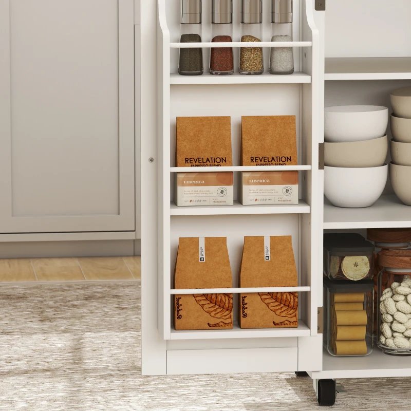 HOMCOM Kitchen Island Cart, Rolling Kitchen Island Table with Drop Leaf, Drawer, Spice and Towel Rack, White