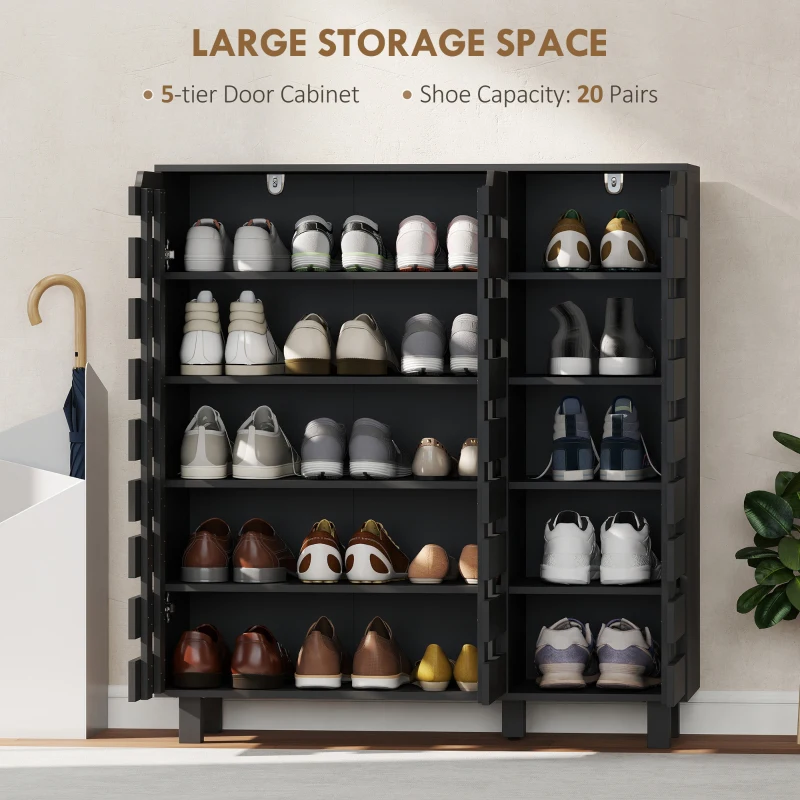 HOMCOM Shoe Cabinet, 17-20 Pairs Shoe Storage Cabinet with Hollowed-Out Doors, Black