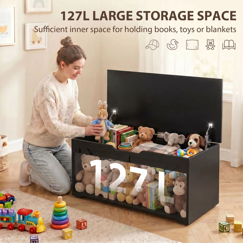 HOMCOM 39.4 Inches Storage Chest, Storage Trunk with 2 Safety Hinges for Living Room, White Wood Grain