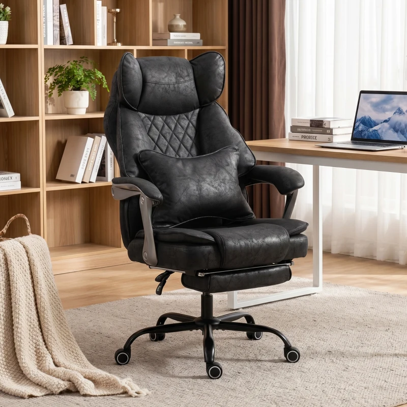 HOMCOM Executive Office Chair, Leathaire Big and Tall Office Chair 400 lbs with Wide Seat, Reclining, Lumbar Support, Black