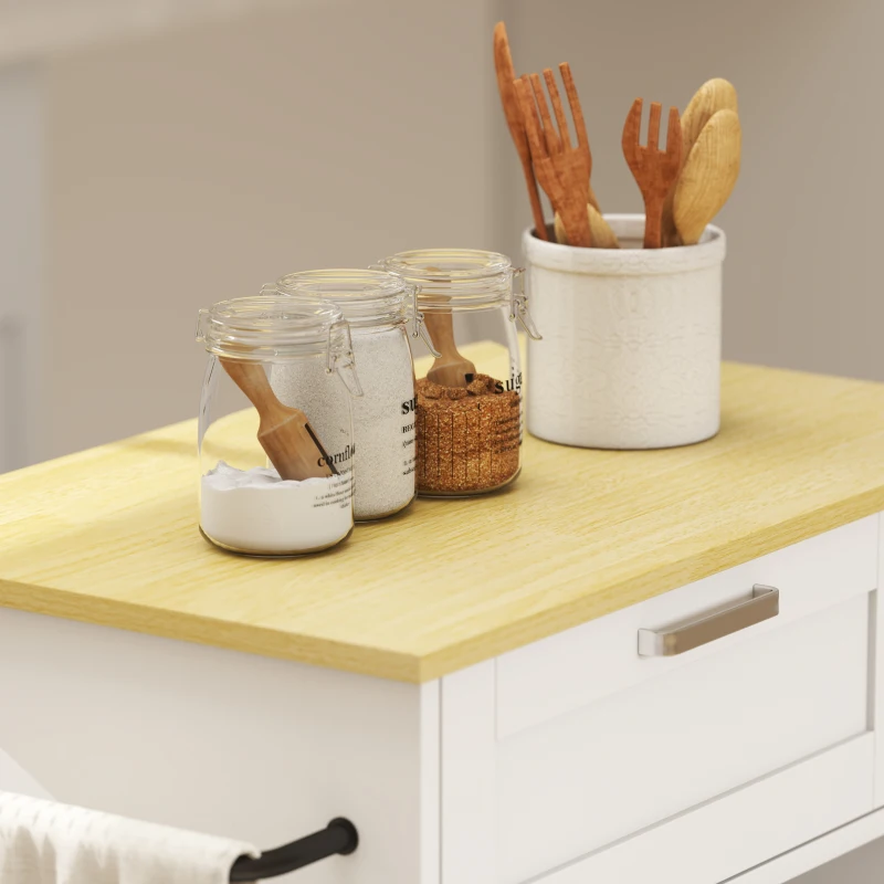 HOMCOM Rolling Kitchen Island with Trash Can Storage, Kitchen Island on Wheels with Spice & Rack, Drawer for Kitchen, White