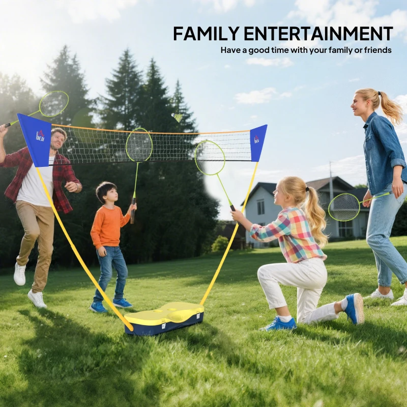 HOMCOM Portable Badminton Net Set with 9.5x5 ft Net, Foldable Badminton Net with 2 Shuttlecocks, 2 Badminton Rackets and 1 Suitcase, for Indoor Outdoor, Beach, Backyard