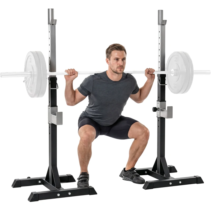 Soozier 2-Piece Squat Rack, Adjustable Bench Press Stand, Weight Lifting Rack for Home Gym Strength Training, Black